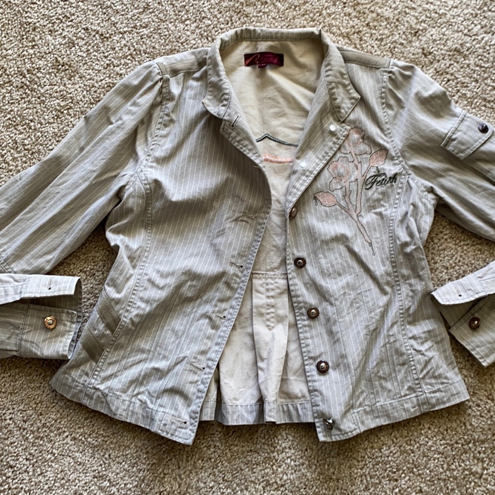 Fetish jacket light green and tan bronze buttons